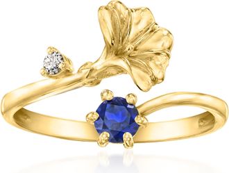 Ross-Simons Morning Glory Flower/September Birthstone Ring With. Lab-Grown Sapphire and Single Lab-Grown Diamond in 18kt Gold Over Sterling