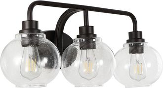 Jonathan Y Designs Jonathan Y Sandrine 26.25In 3-Light Iron/Seeded Glass Cottage Rustic Led Vanity Light