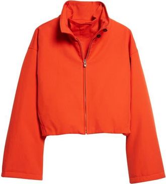Alaia Layered Cotton Gabardine Bomber Jacket with Inset Bib in Orange Sanguine at Nordstrom, Size 8 Us
