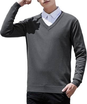 Generic MenS Sweatshirts Jumpers for Men UK Mens V Neck Sweatshirts Long Sleeve Basic Pullover Sweaters Deep Grey XL