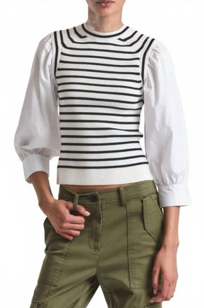 Derek Lam Tirza Mixed Media Top In White Navy