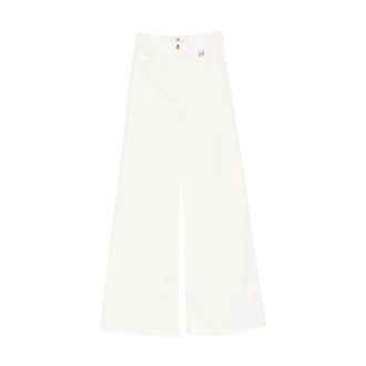 Elisabetta Franchi Wide Trousers, female, Beige, Size: W28 Palazzo Jeans with Logo Detail
