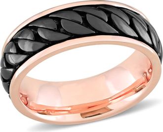 Amour Ribbed Design Mens Ring In Rose Plated Sterling Silver with Black Rhodium Plating