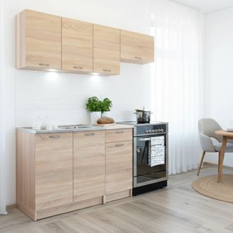 Dmora Cocina Completa Sora, Conjunto Compacto Y Funcional Con Puertas Y Caj&oacute;n, Roble