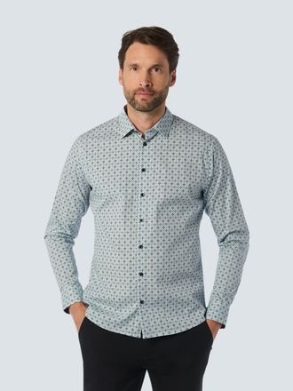 No Excess Langarmhemd NO EXCESS, Herren, Gr. S, N-Gr, blau (cloud), Web, Obermaterial: 97% Baumwolle, 3% Elasthan, gemustert, regular fit taillenbedeckt, ohne A