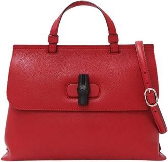 Gucci Pre-owned Bamboo Schoudertas - Dames - Vintage Handtas - Rood - ONE Size - Leer - Vintage