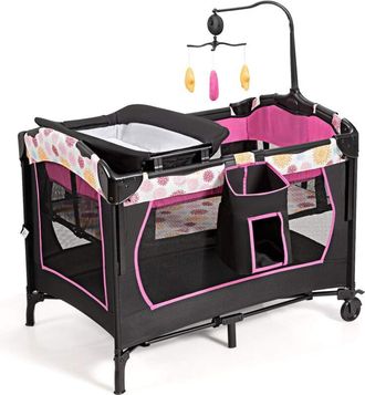 Costway Costway - Cuna De Viaje Plegable Para Beb&eacute; Cambiador Parque Infantil Cuna Con 3 Juguetes, Colch&oacute;n Caja De M&uacute;sica Y Bolsa De Transporte