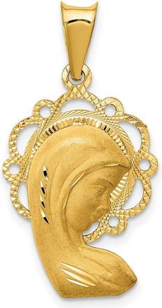 Diamond2Deal 14k Yellow Gold Satin and Diamond-cut Virgin Mary Scalloped Edge Pendant