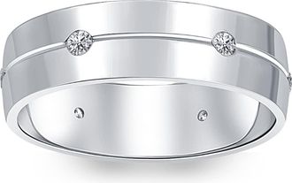 Pompeii3 Mens Comfort Fit Bezel Diamond Wedding 14K White Gold Band Ring Size Selectable