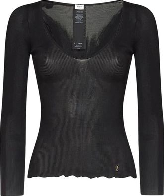 Saint Laurent Truien & Vesten, Dames, Zwart, S, V-neck Truien
