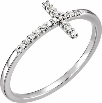 Pompeii3 White Gold Sideways Cross Diamond Ring