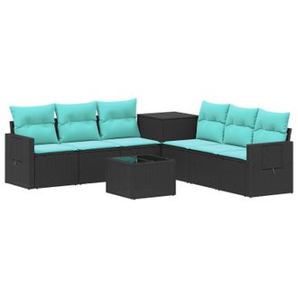 vidaXL Juego De Sof&aacute; 8 Uds. Negro Y Azul Rat&aacute;n Sint&eacute;tico Y Acero Vidaxl