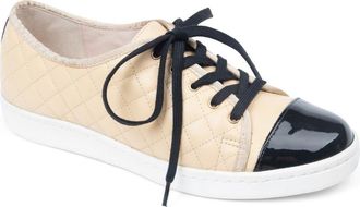 Paul Mayer Attitudes Samba Cap Toe Sneaker in Beige/Black Patent at Nordstrom, Size 10