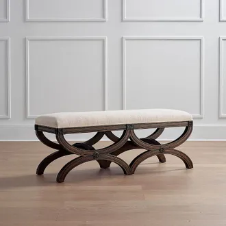 Frontgate Theo Bench - Sable, Sand Linen Parks Performance - Frontgate