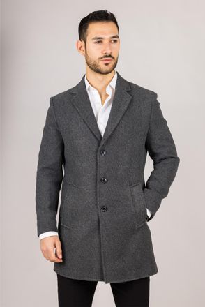 TruClothing Mens Notched Lapel Collar Wool Blend Grey Overcoat - Size 52 (Chest)