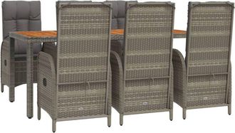 vidaXL Set Comedor Jard&iacute;n 7 Pzas Y Cojines Rat&aacute;n Sint&eacute;tico Gris Vidaxl
