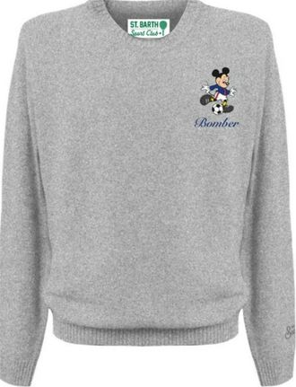 MC2 Saint Barth Geborduurde Trui Heron Light - Heren - Ronde hals truien - Grijs - 2XL - Wol - Truien & Vesten