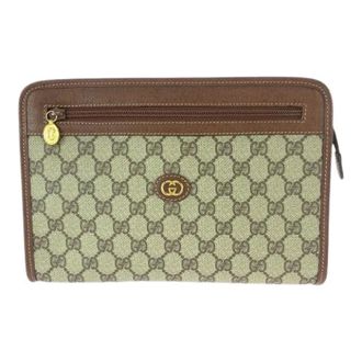 Gucci Pre-owned Clutches, female, Beige, Size: ONE SIZE Pre-owned GG Supreme Canvas Leather Clutch Bag