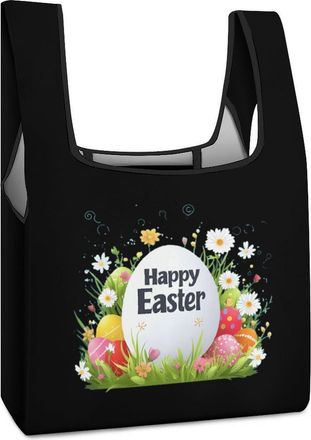 Generic Happy Easter Reusable Shopping Bags Lightweight Foldable Grocery Bag Polyester Washable Tote Bag