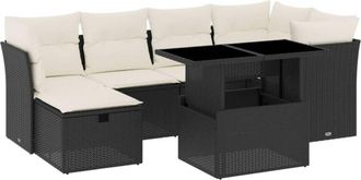 vidaXL Vidaxl - Set De Sof&aacute;s De Jard&iacute;n 7 Pzas Con Cojines Rat&aacute;n Sint&eacute;tico Negro