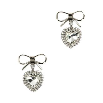 Alessandra Rich Kristallen Hart Oorbellen - Dames - Oorbellen - Grijs - ONE Size - Accessoires