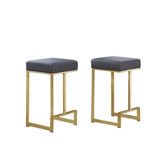 Best Master Furniture Dorrington Faux Leather Backless Counter Height Stool in Gray/Gold (Set of 2)