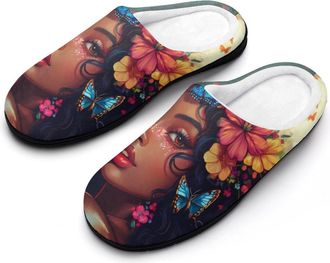 Generic African Am-erican Flower Black Women Mens Slippers Comfortable And Non-slip Cotton Slipper Shoe for House