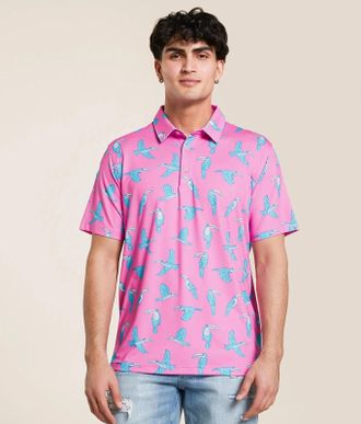 Chubbies The Toucan Do It Polo Shirt Men Pink Short Sleeve Performance UPS966