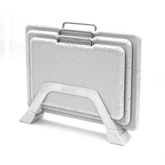 Bisetti Set of 3 granite effect Stonewhite cutting boards with stainless steel rack