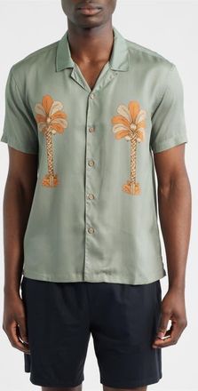 Boardies Oasis Palms Print Camp Shirt in Olive at Nordstrom, Size Xx-Large