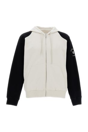 Maison Margiela White Black Cotton Panelled Zip Hoodie