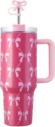 Juicy Couture 30-Ounce Jetsetter Stainless Steel Water Bottle in Pink Bow Trellis at Nordstrom Rack