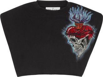 Philipp Plein Shoulder Pads Cropped Top Love Tattoo - Dames - Tops zonder mouwen - Zwart - XS - Katoen - Tops