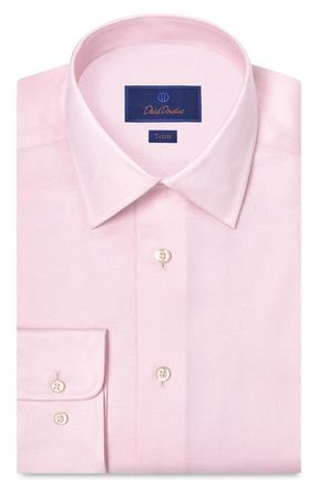 David Donahue Trim Fit Solid Stretch Cotton Twill Dress Shirt in Pink at Nordstrom, Size 16.5 - 32