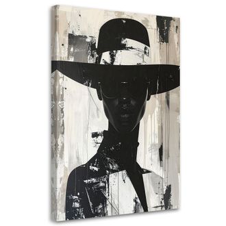 Feeby Cuadro Sobre Lienzo Dama En Blanco Y Negro Con Sombrero En Estilo Elegante 80x120