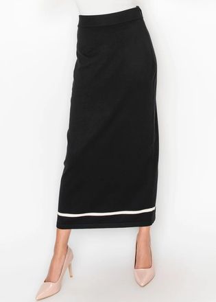 YAL New York Long Knit Pencil Skirt in Black with Stripe Trim
