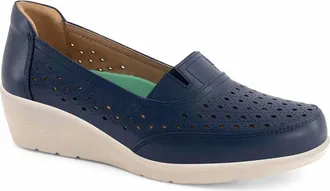 Andrea Womens Wedge Loafer Leather In Navy Blue