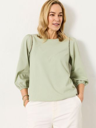 Fat Face FatFace Cassie Green Woven Jersey Mix Top