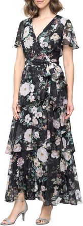 S.L. Fashions Metallic Floral Chiffon Gown in Black Multi at Nordstrom, Size 10