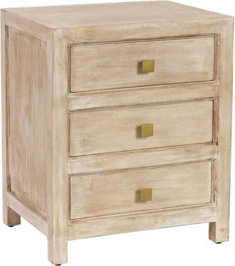 Wanderlust Deco Mesita de noche de madera beige 3 cajones 50x40x60.5h cm