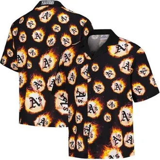 Pleasures Mens PLEASURES Black Oakland Athletics Flame Fireball Button-Up Shirt at Nordstrom, Size X-Large