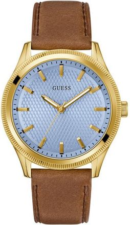 Guess Suit & Time Collection Ice Blue Leather Strap Watch, 44mm in Blue/brown at Nordstrom