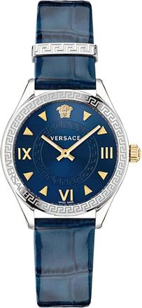 Versace Blauw Leren Horloge Hellenyium Model - Dames - Horloges - Blauw - ONE Size - Accessoires