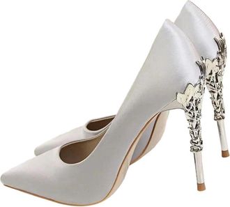 Generic Women Spring Sequin High Heel Pumps Pointed Toe Metal Detail Wedding Dress Shoes Silver