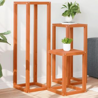 vidaXL Vidaxl - Soportes Para Plantas 3 Piezas Madera Maciza Pino Marr&oacute;n Cera