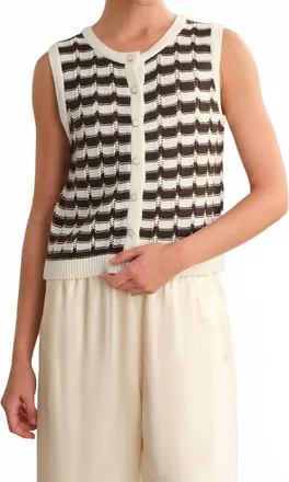 525 america Isla Striped Button Front Vest In Chalk/brown
