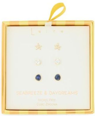 Leith Seabreeze & Daydreams Set of 3 Fish Stud Earrings in Clear- Blue- Gold at Nordstrom Rack