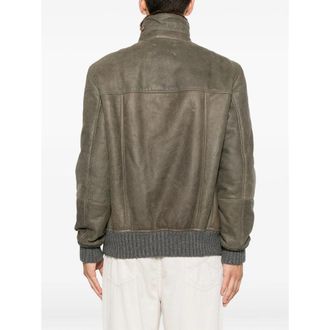Brunello Cucinelli Shearling-Trimmed Leather Jacket - Green