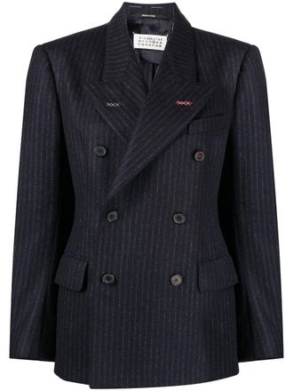 Maison Margiela Blazer doppiopetto gessato - Blu