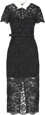 Self Portrait Intricate Floral Lace Midi Dress With Bow Collar And Jewel Buttons